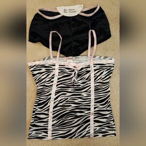 Deadstock One Blonde One Brunette Velvet Zebra Tank Top w Matching Mini Shorts